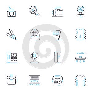 Digital abode linear icons set. Smart, Connected, Automated, Wireless, Efficient, Modern, Tech-savvy line vector and photo