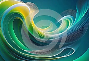 Digital abstract artwork, abstract puffs of smoke and waves with shades of green, 3D effect,