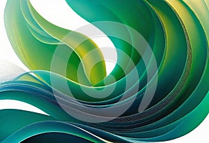 Digital abstract artwork, abstract puffs of smoke and waves with shades of green, 3D effect,