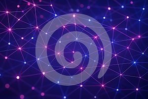 Abstract network of glowing nodes and lines in purple and blue hues