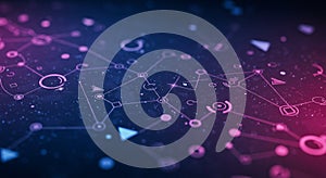 A digital abstract background featuring a network of interconnected nodes and lines,