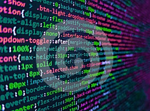 Digital abstract bits data stream, cyber pattern digital background. Javascript functions, variables, objects. Web abstract