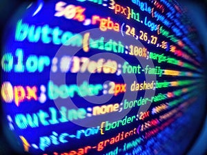 Digital abstract bits data stream, cyber pattern digital background. Letters, chars, and digits. Screen of web developing code on