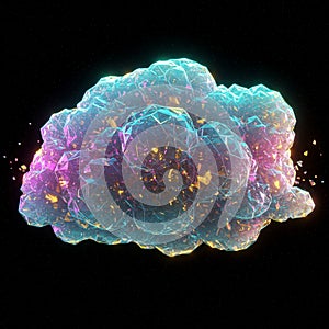 A digital, abstract cloud-like structure composed of interconnected geometric