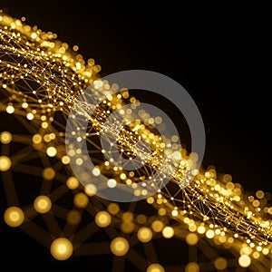 A digital abstract composition depicting a network of interconnected gold nodes and