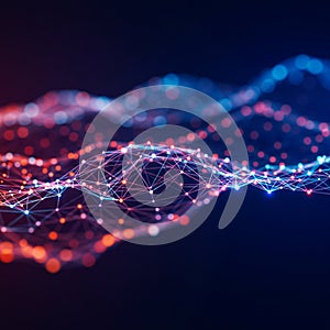 A digital abstract design featuring a network of interconnected points and lines