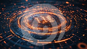 Digital abstract design with glowing orange patterns on a dark background