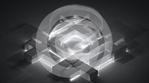 Digital abstract geometry creating futuristic glowing light structure