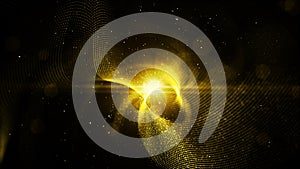 Digital abstract gold color particles twist and light background