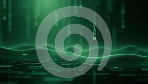 Digital abstract green waves with binary code elements