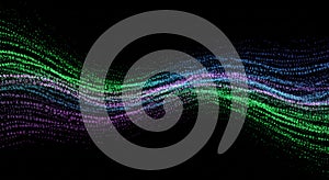 A digital abstract image featuring a flowing wave pattern composed of binary code