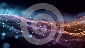 Digital Abstract Network Visualization with Glowing Interconnected Nodes and Gradient Mesh Lines on Dark Background