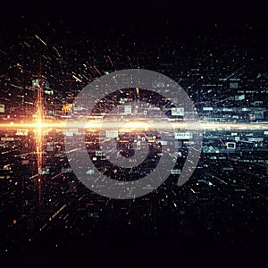 A digital, abstract representation of a data network or cyberspace.