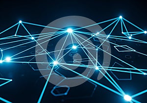 A digital abstract representation featuring interconnected blue