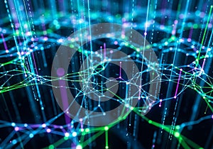 A digital, abstract representation featuring interconnected