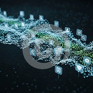 Digital abstract representation of a neural network or data visualization. Features