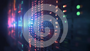 Digital abstract technology. Programming script binary coding snippet on glowing software flowchart background. Generative AI