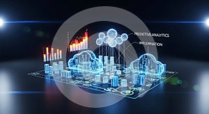 Digital abstract visualization of cloud computing infrastructure and data analytics presentation