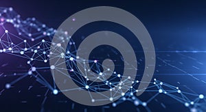 Neural Mesh Network with Glowing Blue Nodes