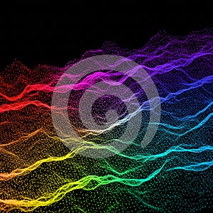 A digital abstract visualization with undulating waves of interconnected dots and