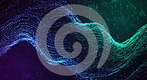 A digital abstract wave pattern composed of binary code (0s and 1s) flowing