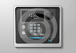 Digital access control panel with a sleek, modern design. Features