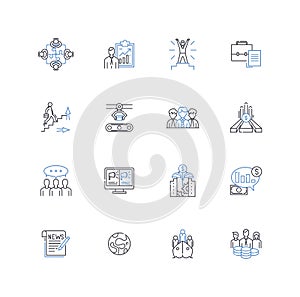Digital acumen line icons collection. Technology, Innovation, Connectivity, Digitization, Analytics, Data, Cybersecurity
