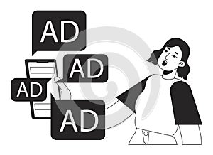 Digital ads overload black and white concept vector spot illustration