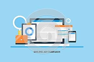 Digital advertising campaign, website ad management, search engine marketing, advertising analytic, information, data monitoring.