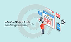 Digital advertising, customer clicking on website ads.