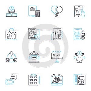 Digital advertising linear icons set. Programmatic, Native, Display, Search, Mobile, Social, Video line vector and photo
