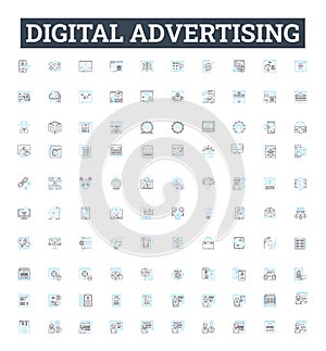 Digital advertising vector line icons set. Digital, Advertising, Online, Marketing, Campaign, Media, Promotion