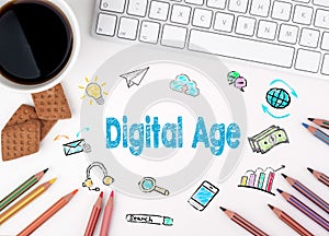 Digital Age, Business concept. White office desk
