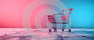 Digital Age Shopping: Minimalist Cart on a Vibrant Backdrop. Concept Online Shopping, E-commerce