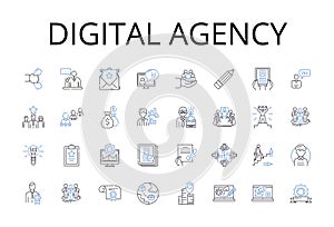Digitálne agentúra linka ikony. tvorivé štúdio obchodná politika na dosiahnutie maximálneho ekonomického efektu firma spoločnosť dizajn agentúra sociálne médiá 