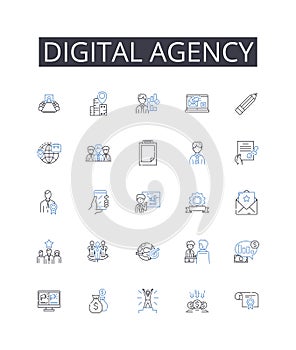 Digital Agency line icons collection. determination, aspirations, goals, desire, drive, motivation, perseverance vector