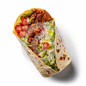 Digital Airbrushed Chicken Burrito On White Background