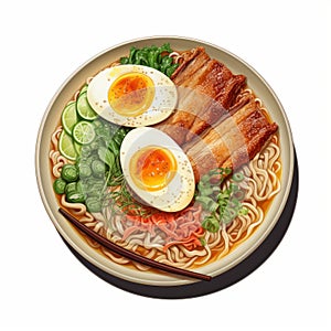 Digital Airbrushed Ramen Bowl With Egg And Vegetables