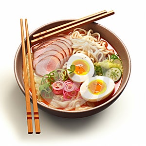 Digital Airbrushed Ramen Bowl With Ham And Egg