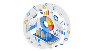 Digital analytics data visualization isolated on transparent background