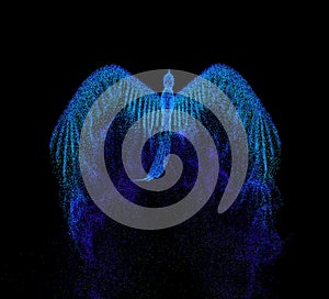 Digital animation of a fenix and flames that lighting up on neon style photo