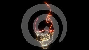 Digital animation of a panther with flames that lighting up on neon style