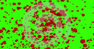 Digital animation red rose petals flying in vortex on green screen chroma key background with fade out, loop seamless