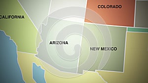 Digital animation of US map zooming in to Arizona state