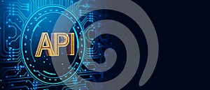 Digital API Concept with Neon Circuitry Background. 3D Rendering
