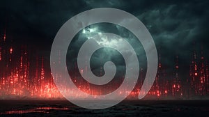 Digital Apocalypse with Red Binary Code Rain