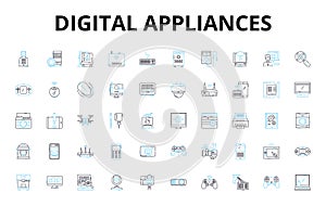 Digital appliances linear icons set. Smart, Reliable, Efficient, Connected, Innovative, Integrative, Sleek vector photo
