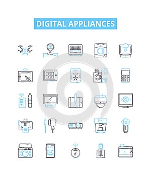 Digital appliances vector line icons set. Digital, appliances, technology, smart, electronics, gadgets, AI illustration