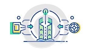 Digital architecture and data flow in a futuristic structure, vector design Generative AI
