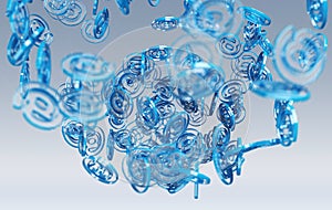 Digital arobase blue sphere 3D rendering